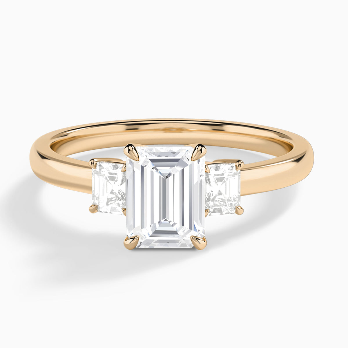 Emerald Hera Three Stone Lab Diamond Engagement Ring In 14K Rose Gold - Lucenjuri