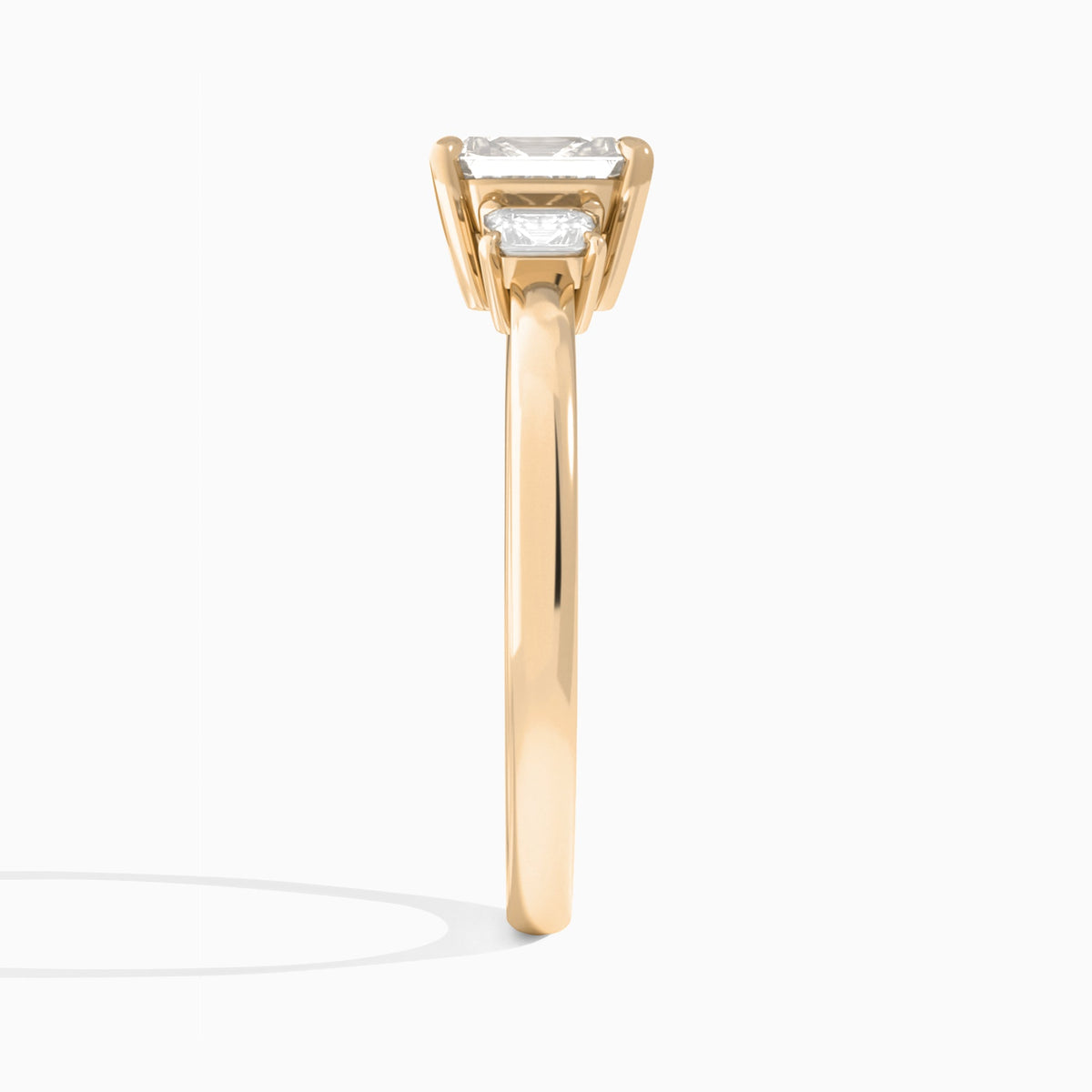 Emerald Hera Three Stone Lab Diamond Engagement Ring In 14K Rose Gold, Side View