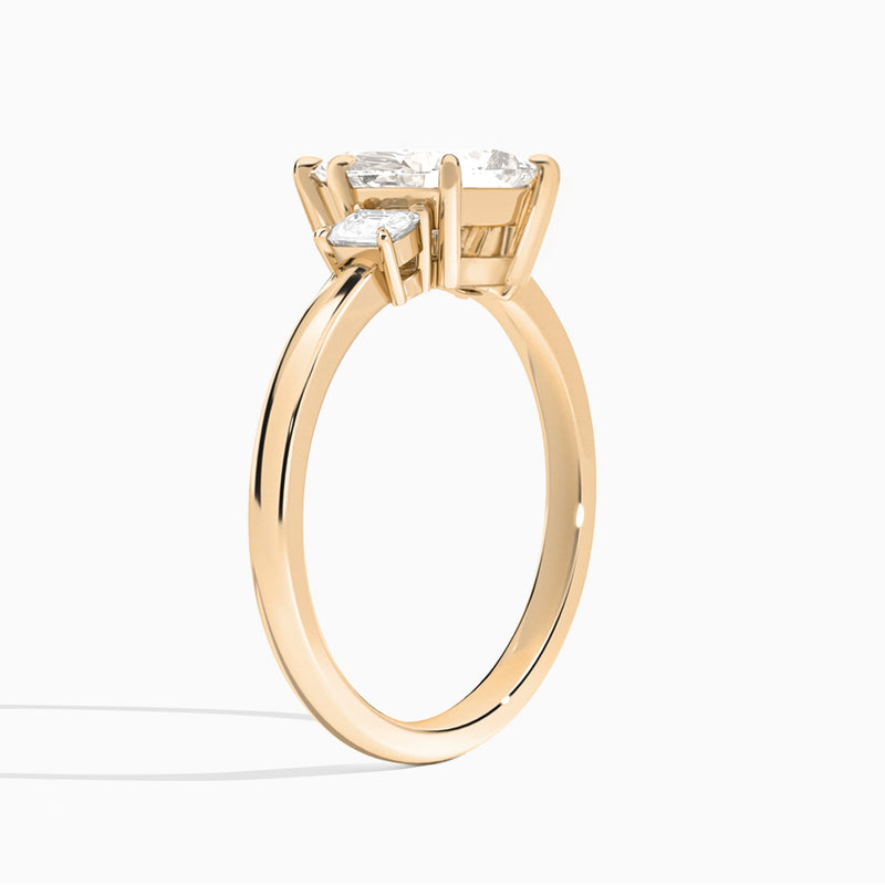Marquise Hera Three Stone Lab Diamond Engagement Ring In 14K Rose Gold, Angle View