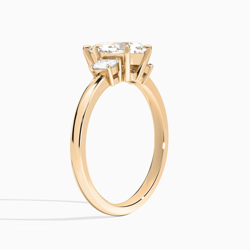Pear Hera Three Stone Lab Diamond Engagement Ring In 14K Rose Gold, Angle View