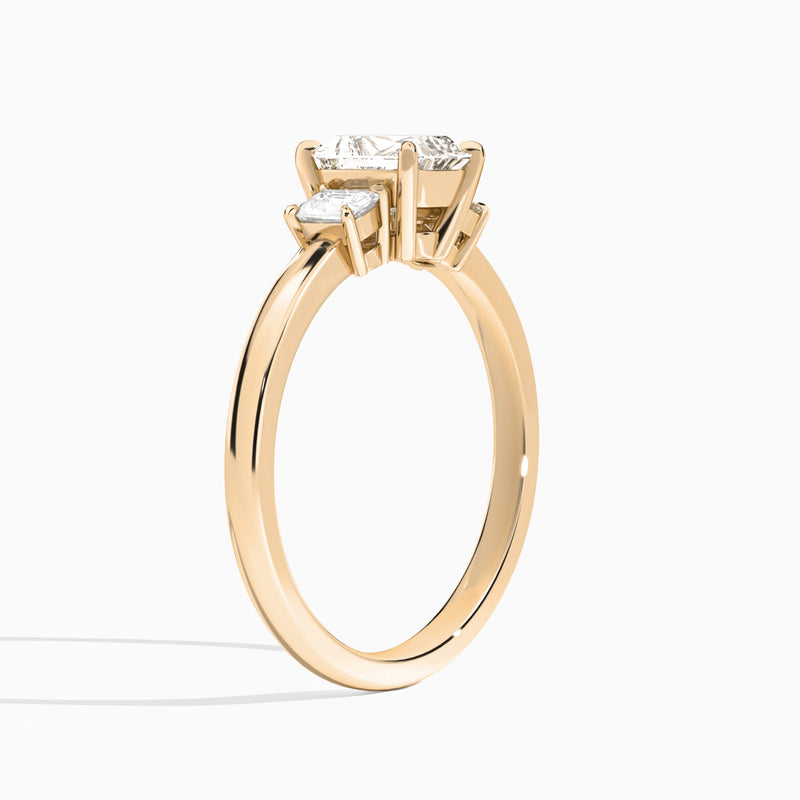 Radiant Hera Three Stone Lab Diamond Engagement Ring In 14K Rose Gold, Angle View