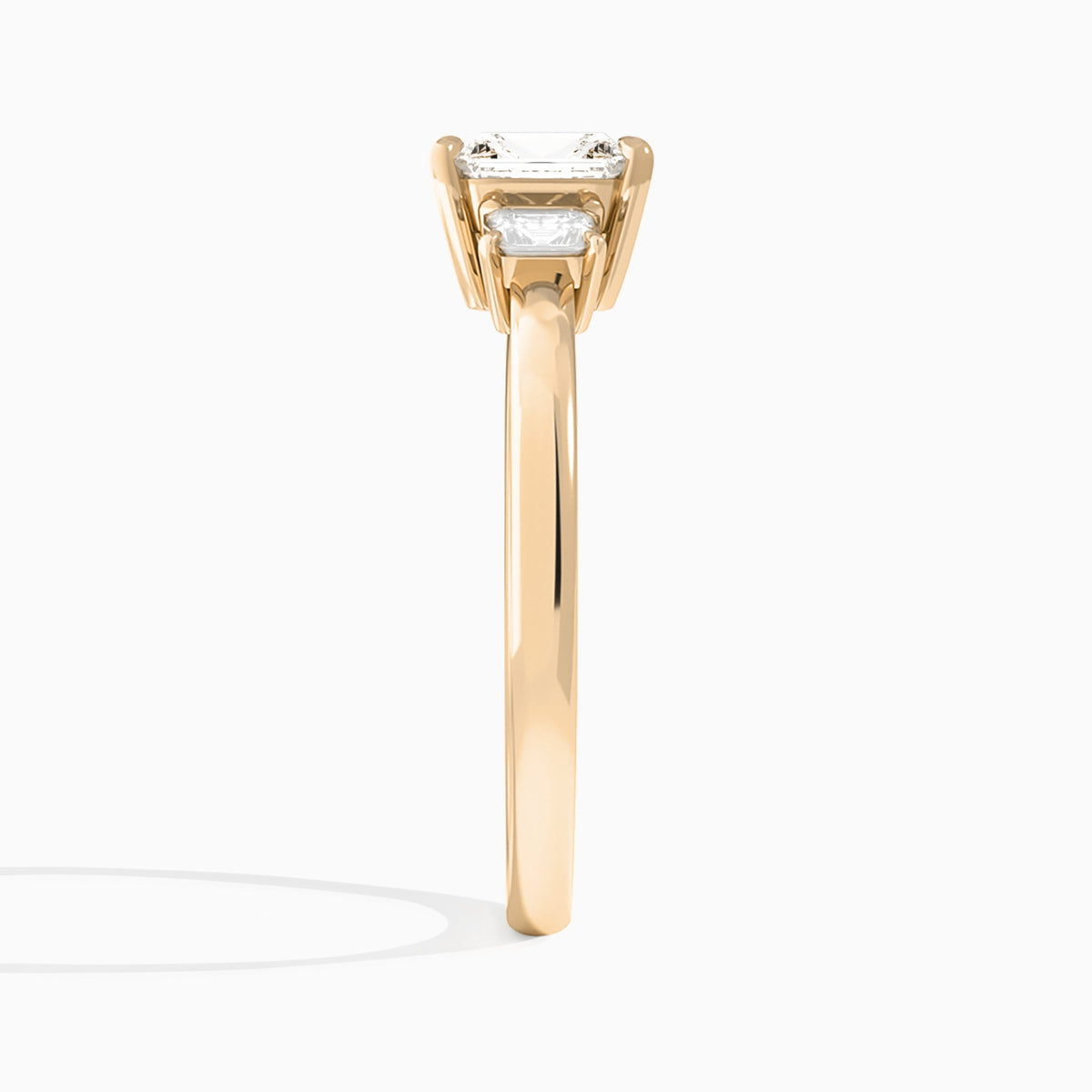Radiant Hera Three Stone Lab Diamond Engagement Ring In 14K Rose Gold, Side View