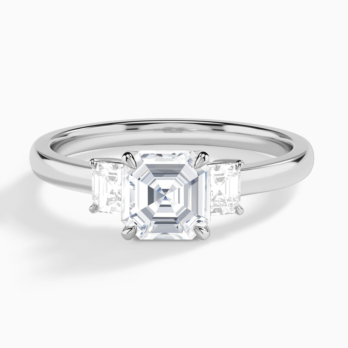 Asscher Hera Three Stone Lab Diamond Engagement Ring In 18K White Gold - Lucenjuri