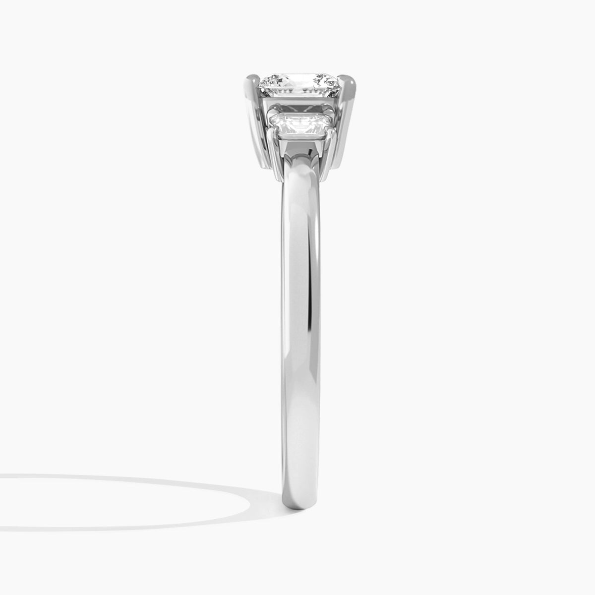 Cushion Hera Three Stone Lab Diamond Engagement Ring In 18K White Gold, Side View