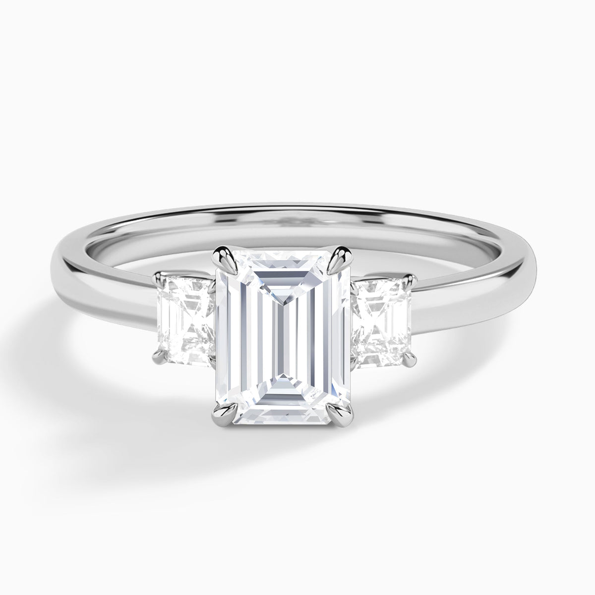 Emerald Hera Three Stone Lab Diamond Engagement Ring In 14K White Gold - Lucenjuri