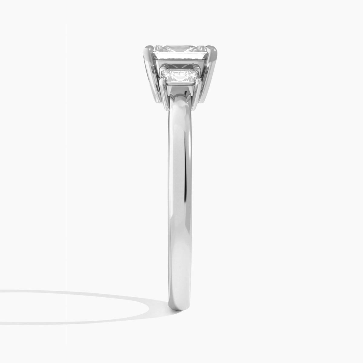 Emerald Hera Three Stone Lab Diamond Engagement Ring In 14K White Gold, Side View