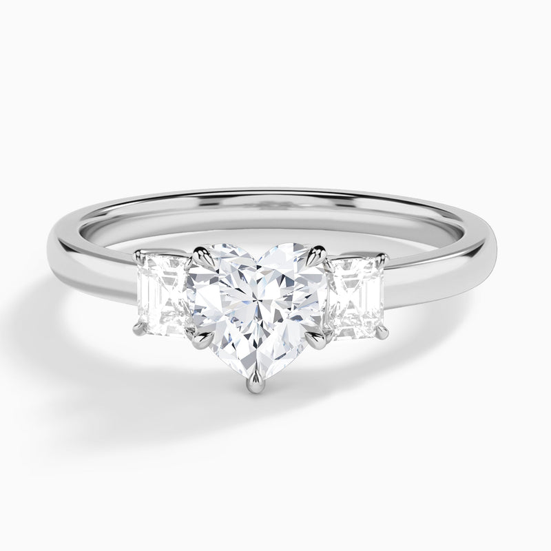Heart Hera Three Stone Lab Diamond Engagement Ring In 14K White Gold - Lucenjuri
