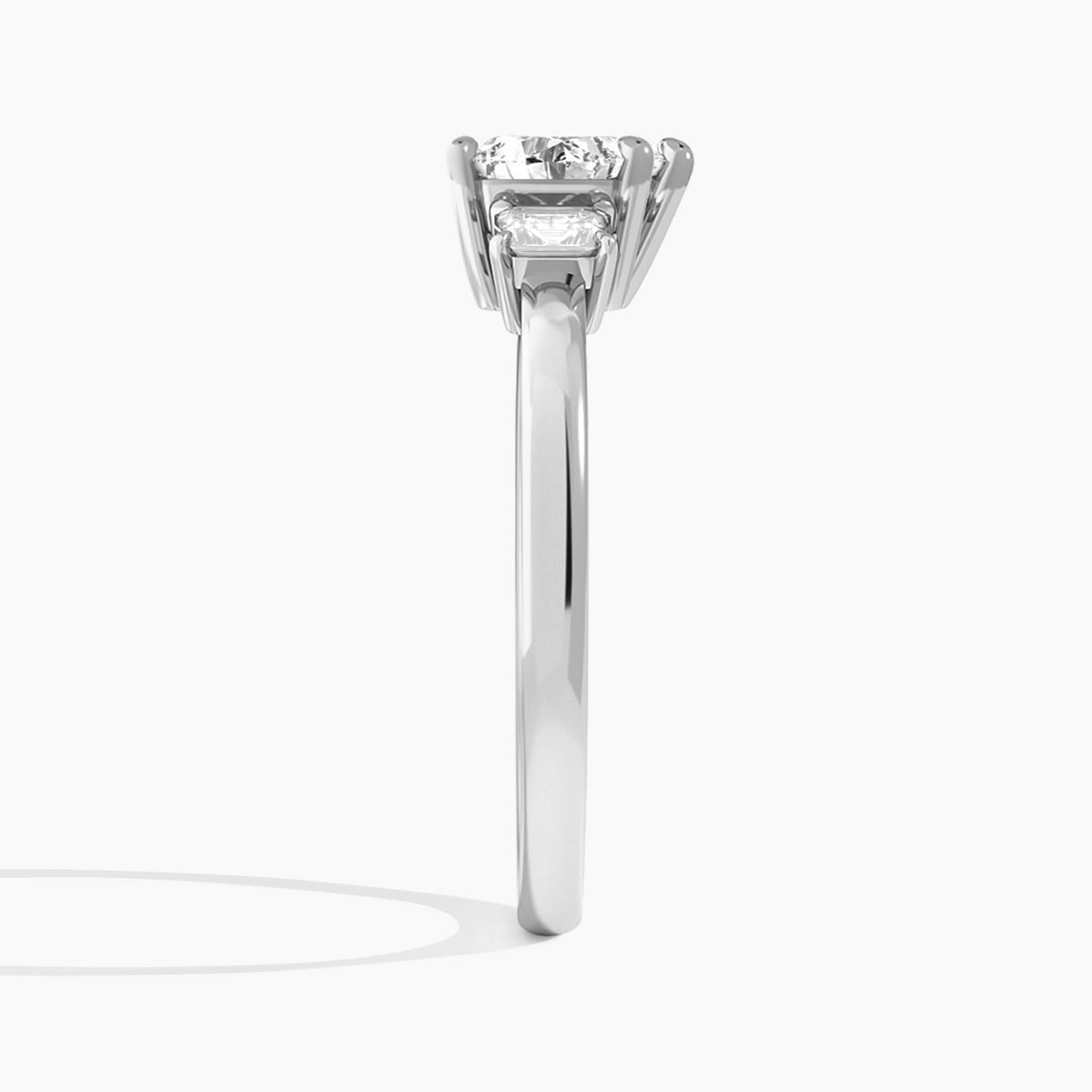 Heart Hera Three Stone Lab Diamond Engagement Ring In 14K White Gold, Side View