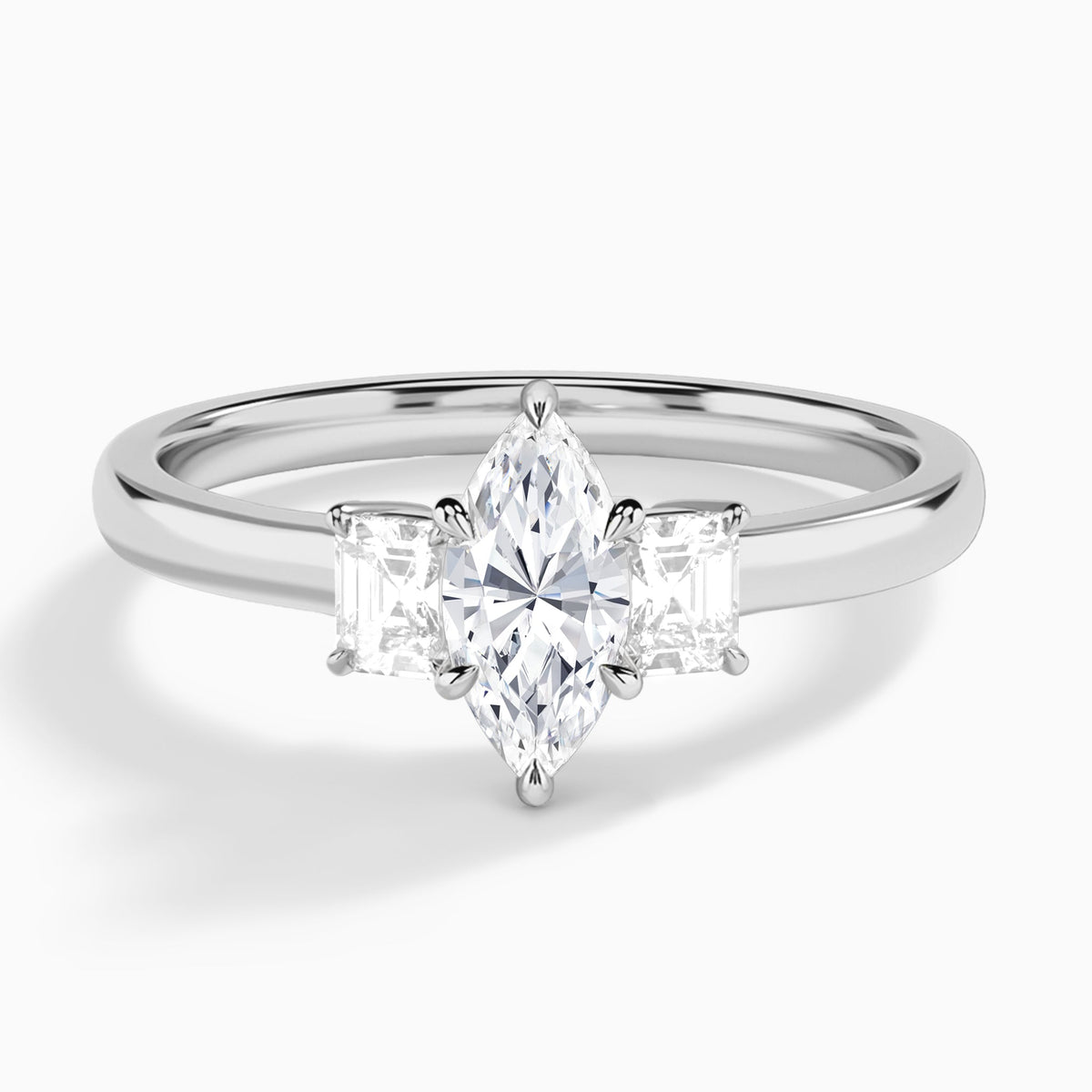 Marquise Hera Three Stone Lab Diamond Engagement Ring In 14K White Gold - Lucenjuri