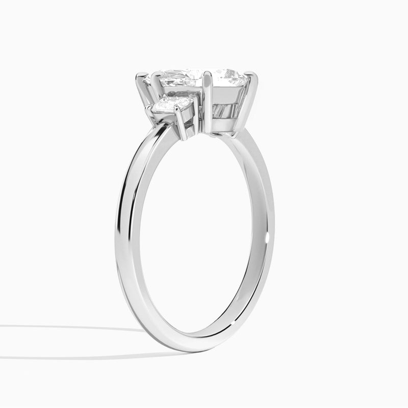 Marquise Hera Three Stone Lab Diamond Engagement Ring In 18K White Gold, Angle View