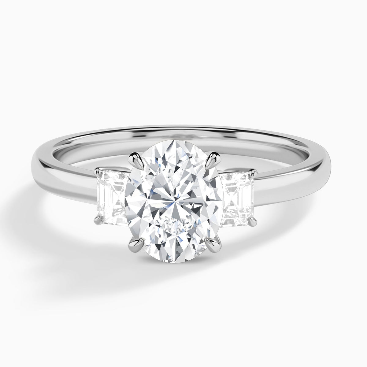 Oval Hera Three Stone Lab Diamond Engagement Ring In 18K White Gold - Lucenjuri
