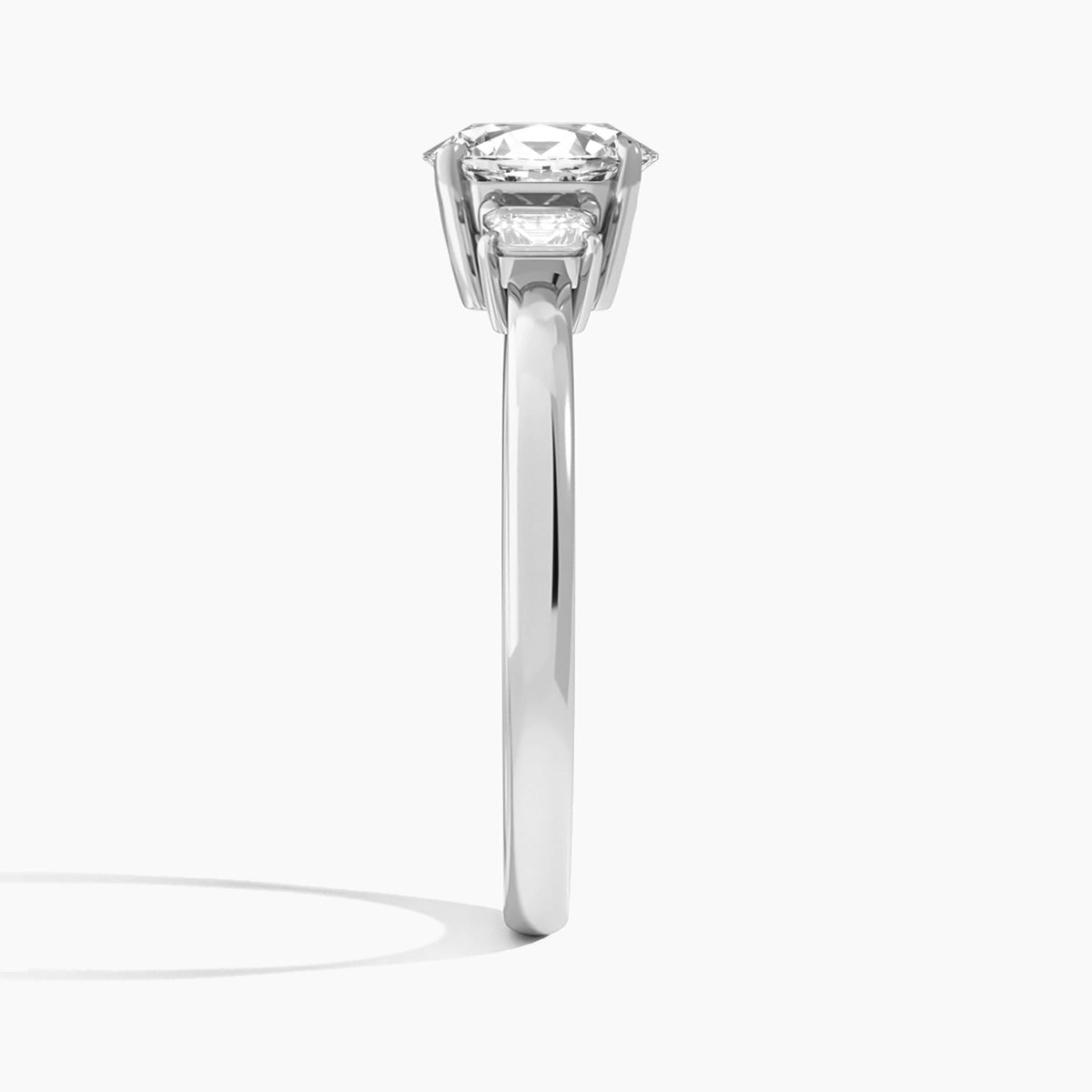 Oval Hera Three Stone Lab Diamond Engagement Ring In 18K White Gold, Side View