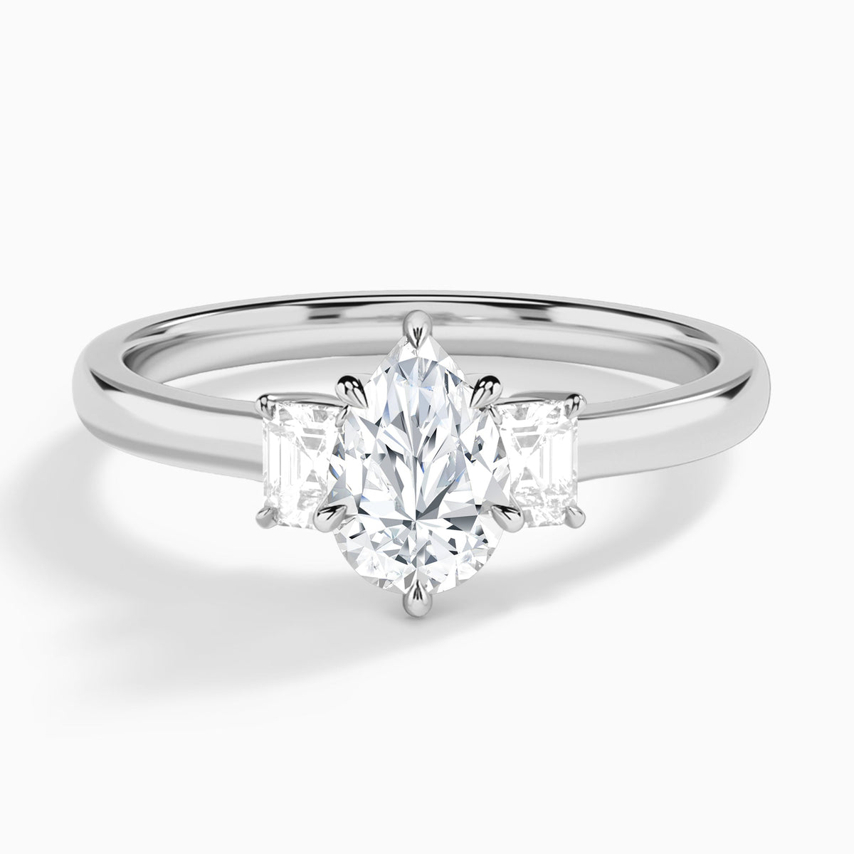 Pear Hera Three Stone Lab Diamond Engagement Ring In 18K White Gold - Lucenjuri