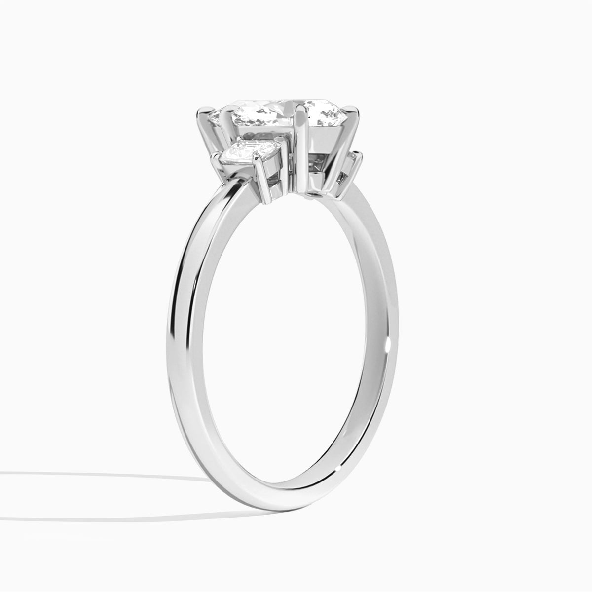 Pear Hera Three Stone Lab Diamond Engagement Ring In 18K White Gold, Angle View