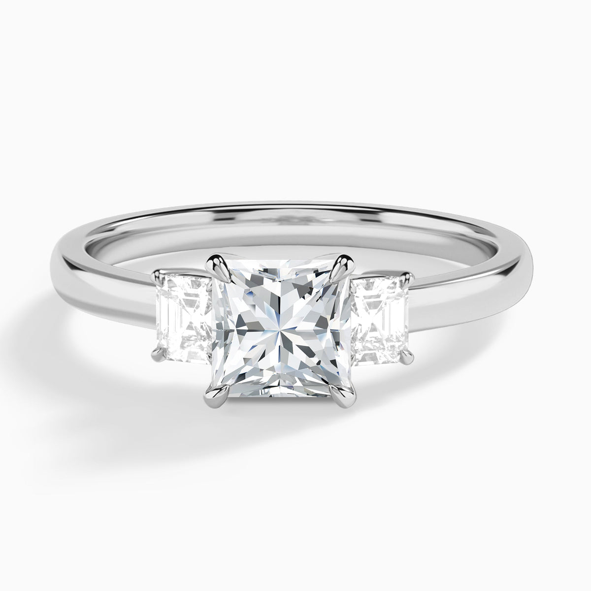 Princess Hera Three Stone Lab Diamond Engagement Ring In 14K White Gold - Lucenjuri