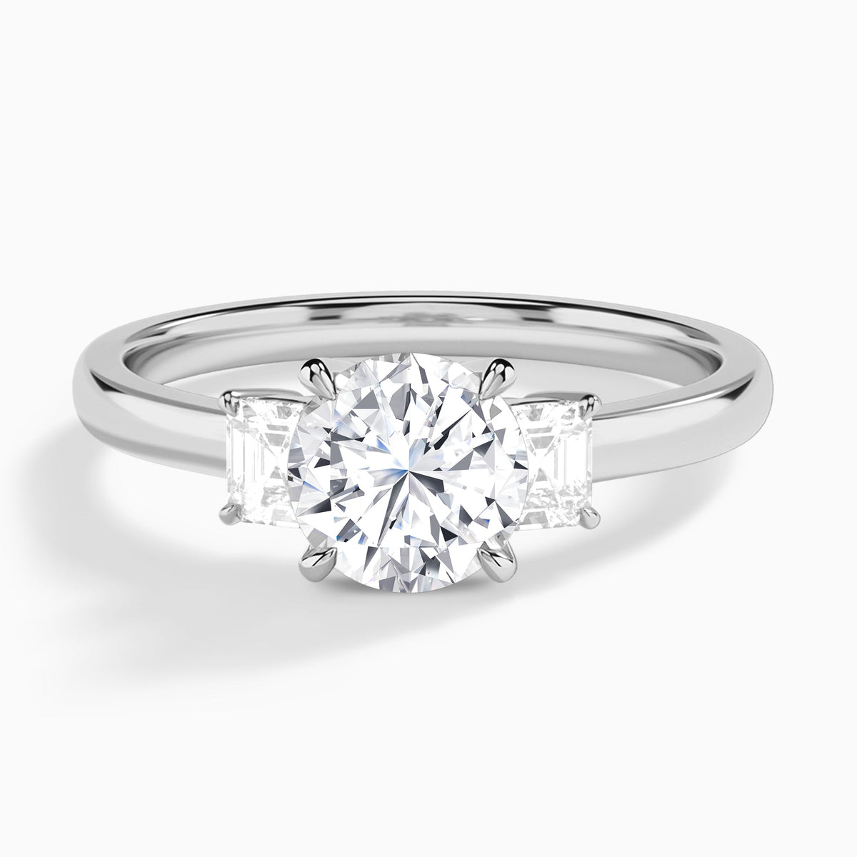 Round Hera Three Stone Lab Diamond Engagement Ring In 14K White Gold - Lucenjuri