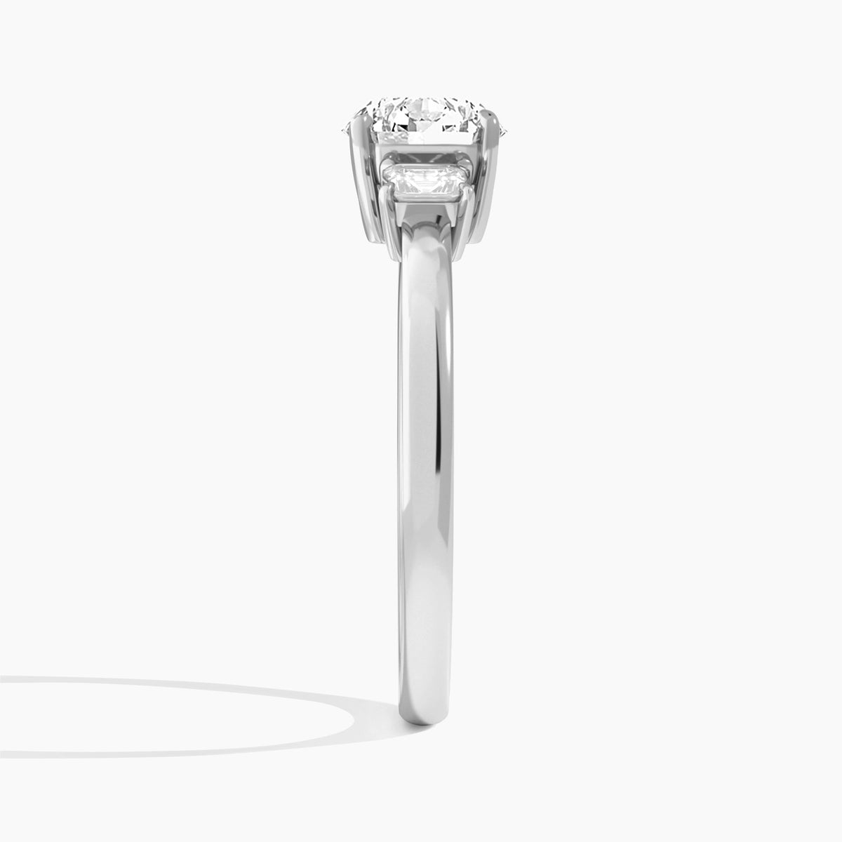Round Hera Three Stone Lab Diamond Engagement Ring In 14K White Gold, Side View
