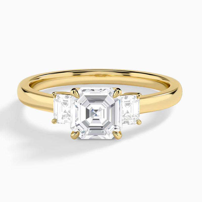 Asscher Hera Three Stone Lab Diamond Engagement Ring In 18K Yellow Gold - Lucenjuri