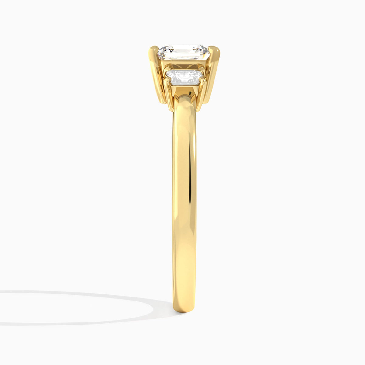Asscher Hera Three Stone Lab Diamond Engagement Ring In 14K Yellow Gold, Side View