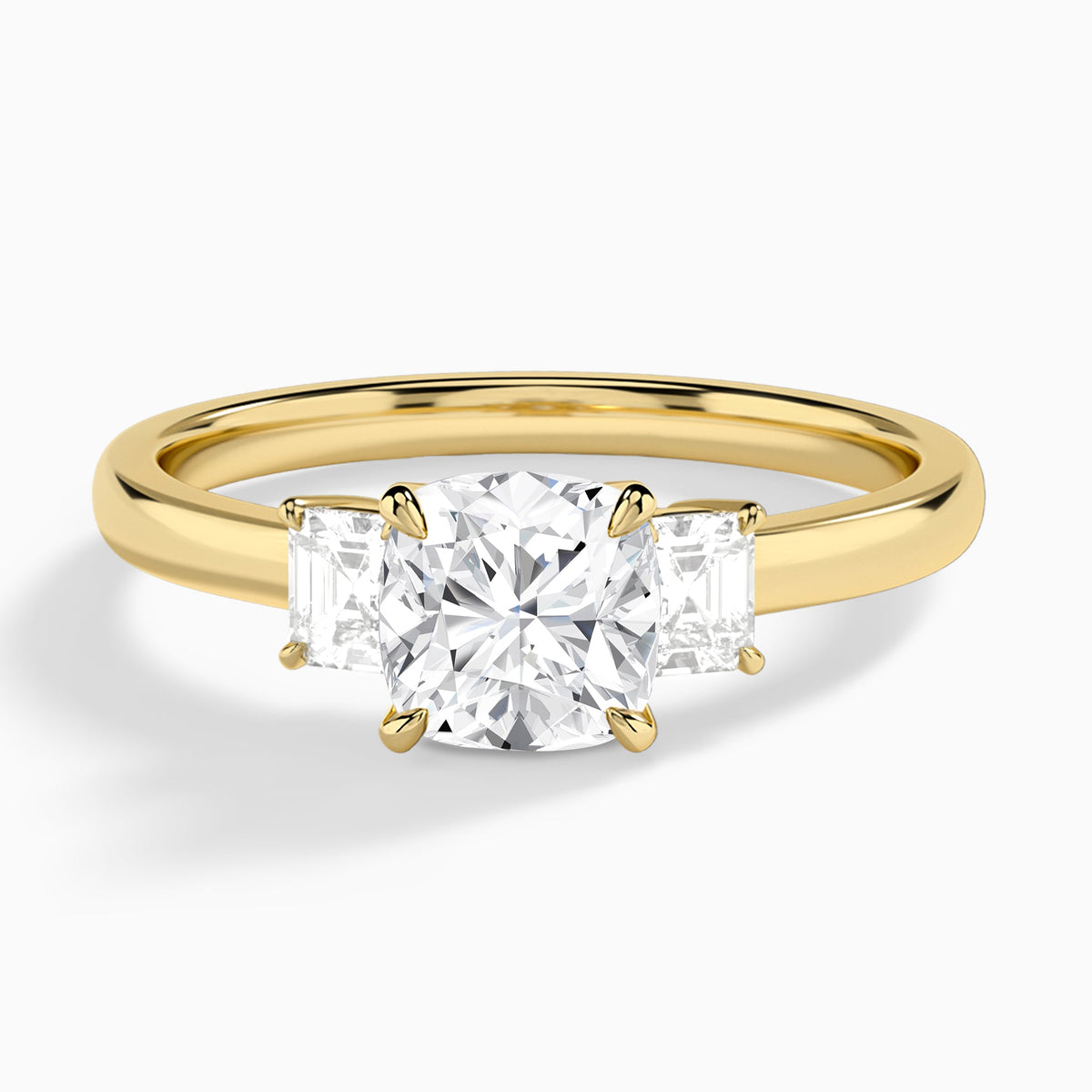 Cushion Hera Three Stone Lab Diamond Engagement Ring In 14K Yellow Gold - Lucenjuri