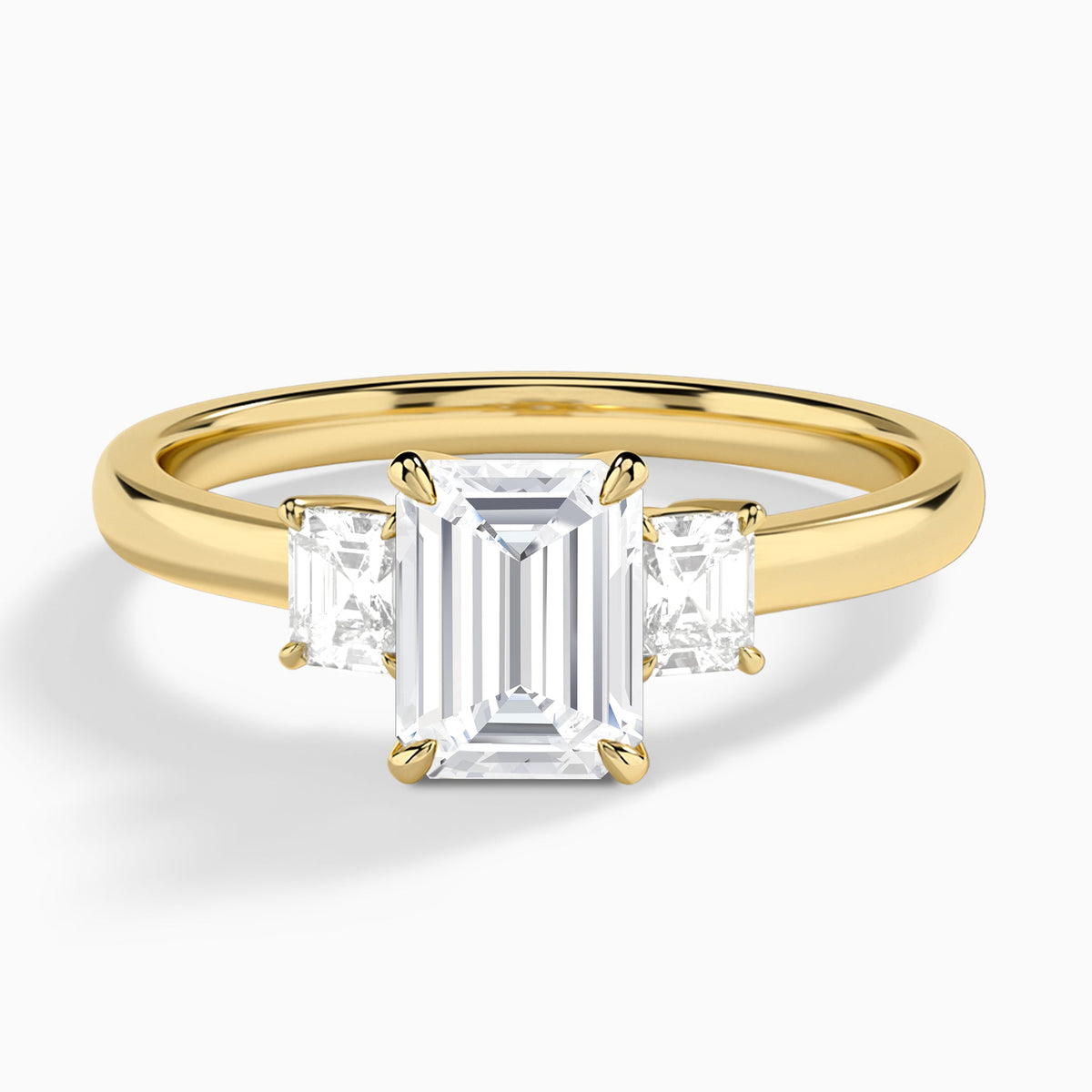 Emerald Hera Three Stone Lab Diamond Engagement Ring In 18K Yellow Gold - Lucenjuri