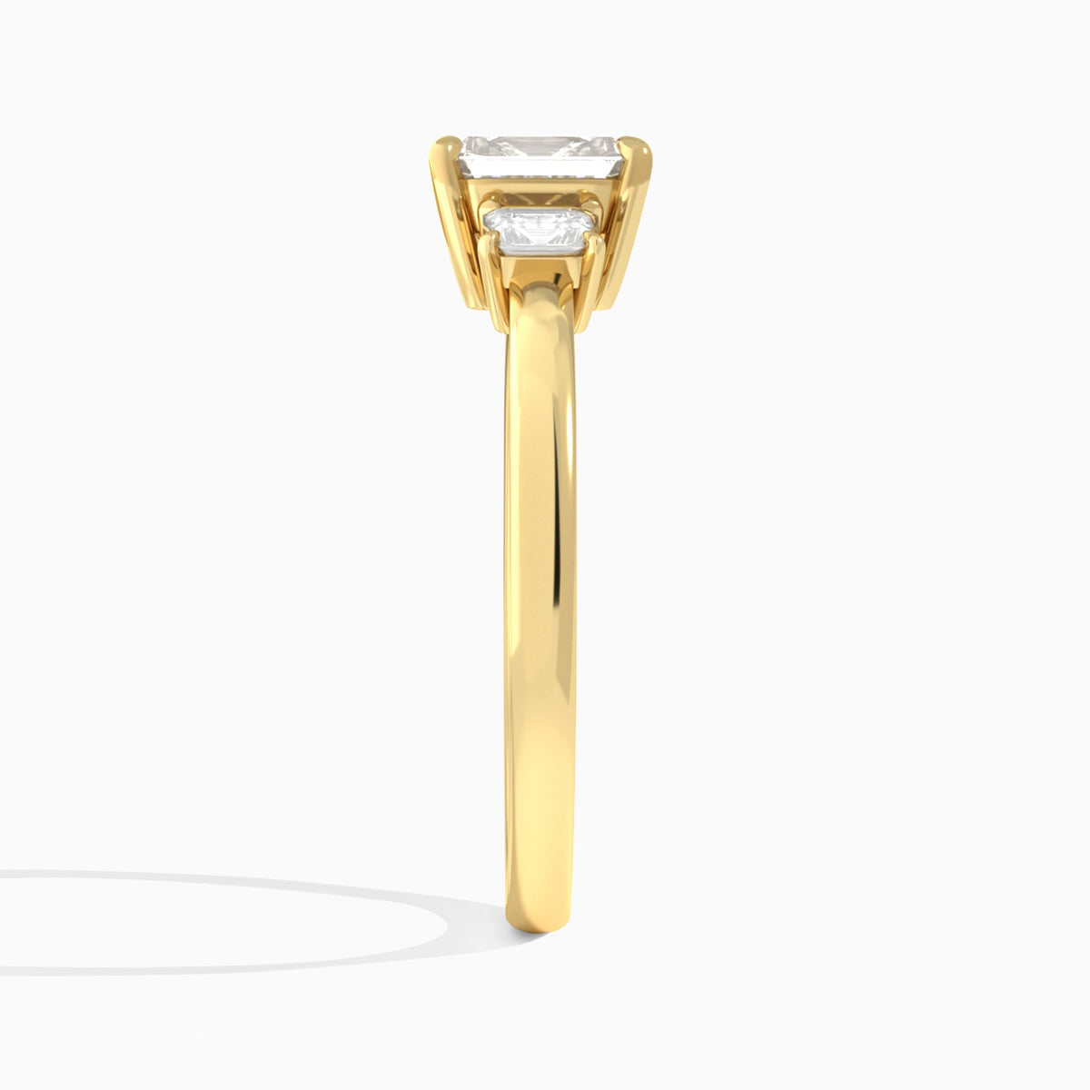 Emerald Hera Three Stone Lab Diamond Engagement Ring In 18K Yellow Gold, Side View
