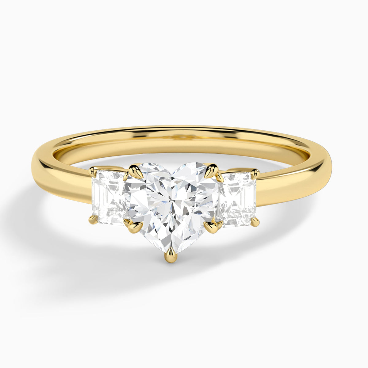 Heart Hera Three Stone Lab Diamond Engagement Ring In 18K Yellow Gold - Lucenjuri
