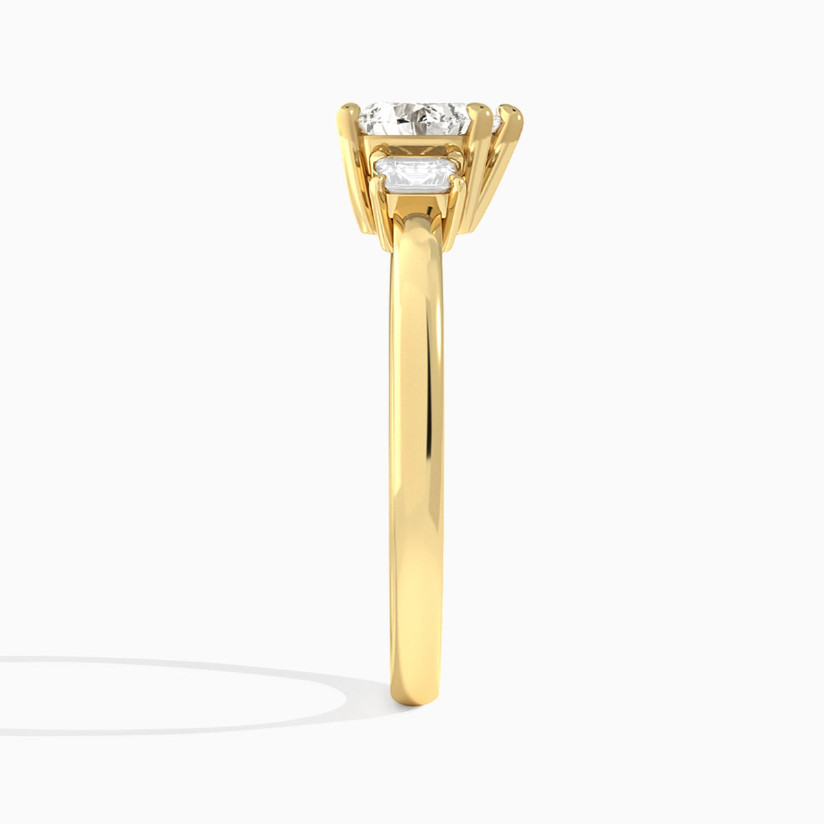 Heart Hera Three Stone Lab Diamond Engagement Ring In 14K Yellow Gold, Side View
