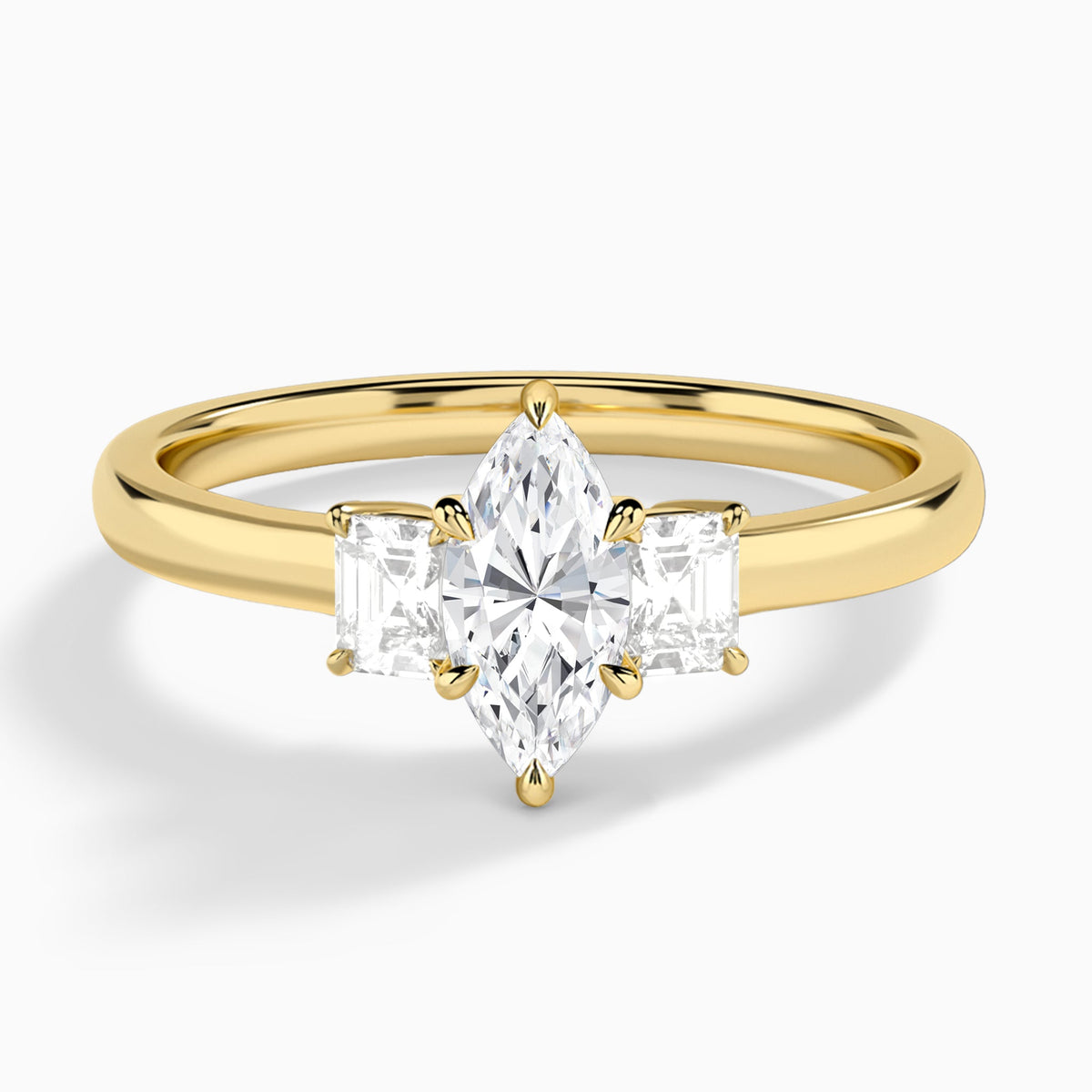Marquise Hera Three Stone Lab Diamond Engagement Ring In 14K Yellow Gold - Lucenjuri