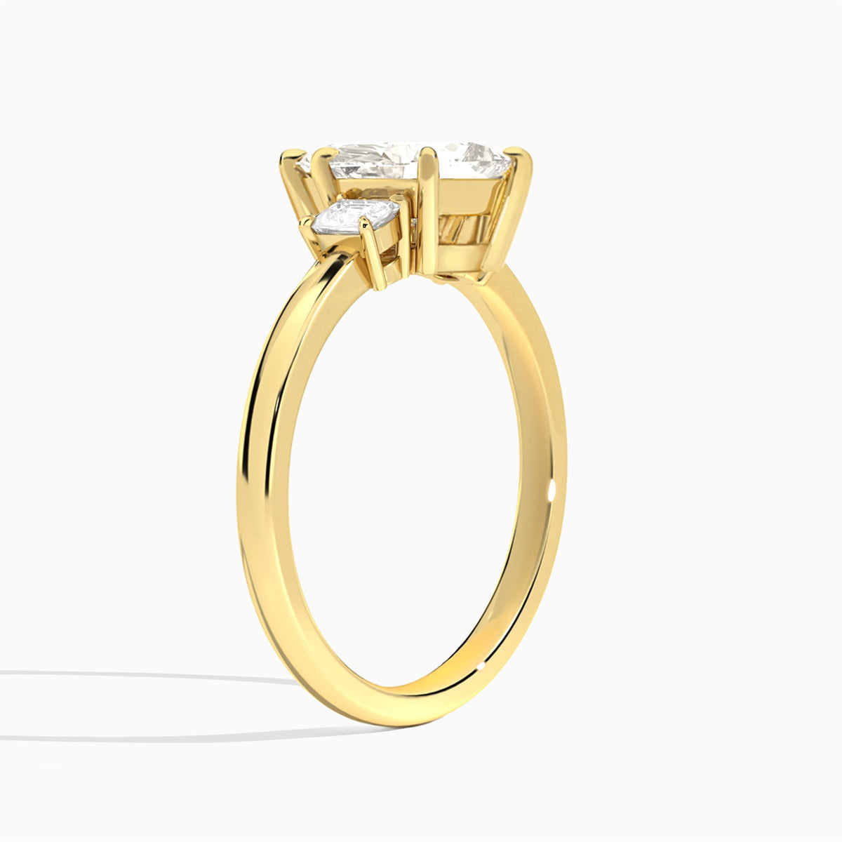 Marquise Hera Three Stone Lab Diamond Engagement Ring In 18K Yellow Gold, Angle View