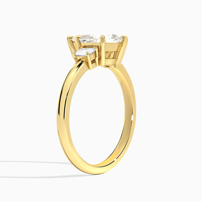 Marquise Hera Three Stone Lab Diamond Engagement Ring In 14K Yellow Gold, Angle View