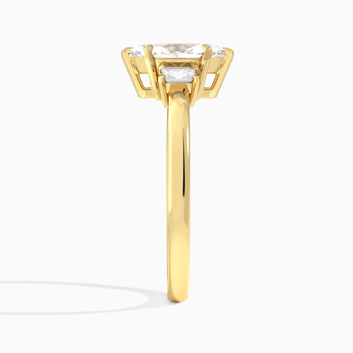 Marquise Hera Three Stone Lab Diamond Engagement Ring In 18K Yellow Gold, Side View