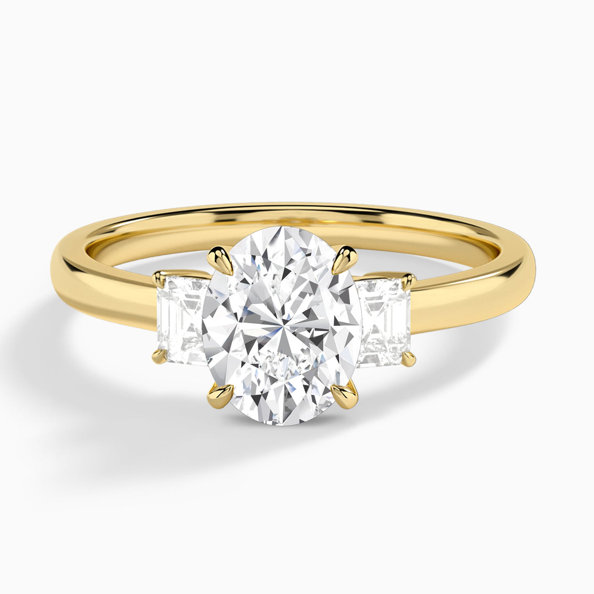 Oval Hera Three Stone Lab Diamond Engagement Ring In 14K Yellow Gold - Lucenjuri