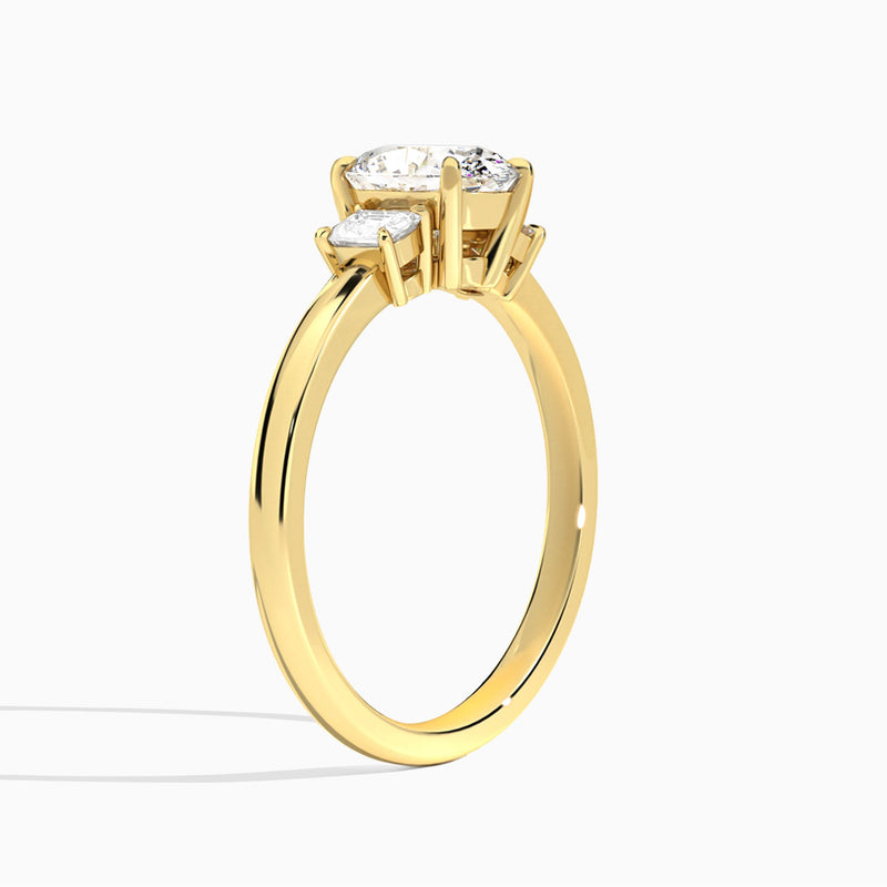 Oval Hera Three Stone Lab Diamond Engagement Ring In 14K Yellow Gold, Angle View