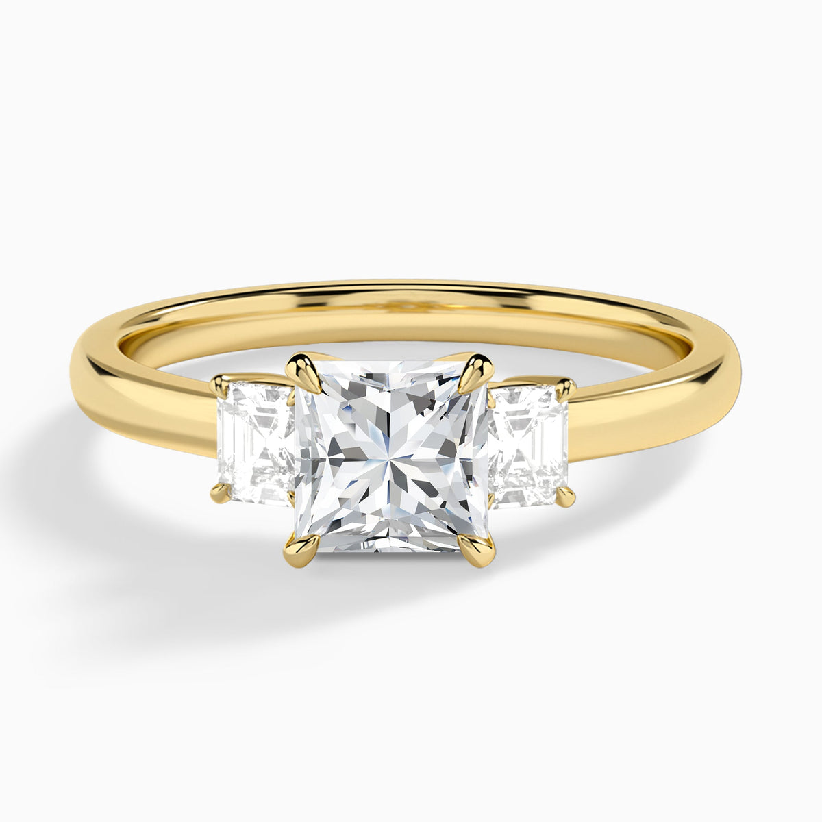 Princess Hera Three Stone Lab Diamond Engagement Ring In 18K Yellow Gold - Lucenjuri
