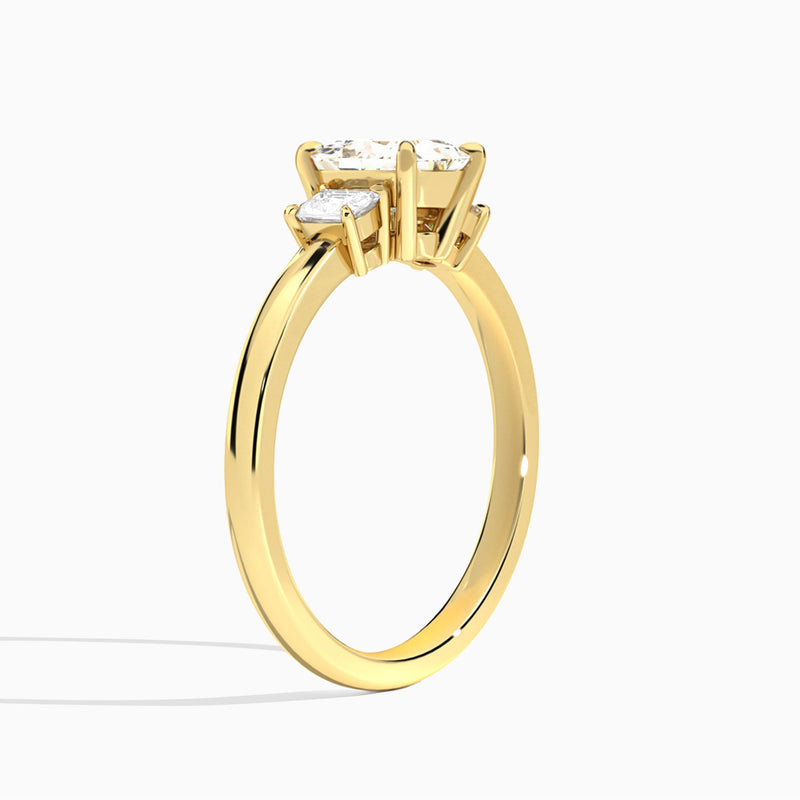 Princess Hera Three Stone Lab Diamond Engagement Ring In 18K Yellow Gold, Angle View