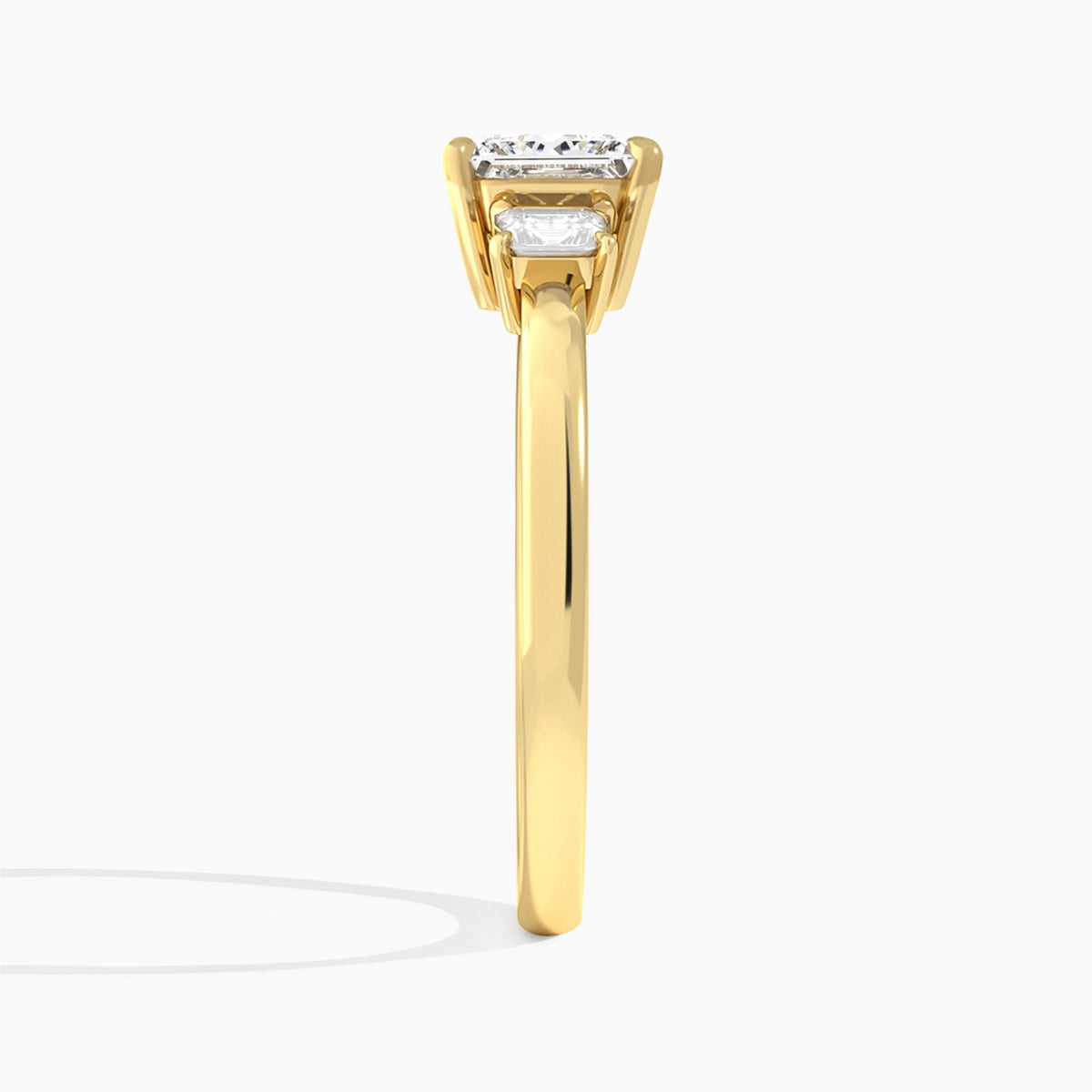 Princess Hera Three Stone Lab Diamond Engagement Ring In 18K Yellow Gold, Side View