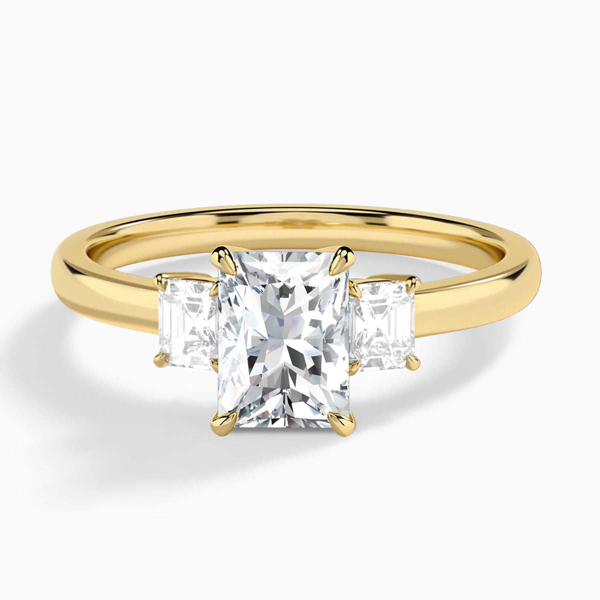 Radiant Hera Three Stone Lab Diamond Engagement Ring In 14K Yellow Gold - Lucenjuri