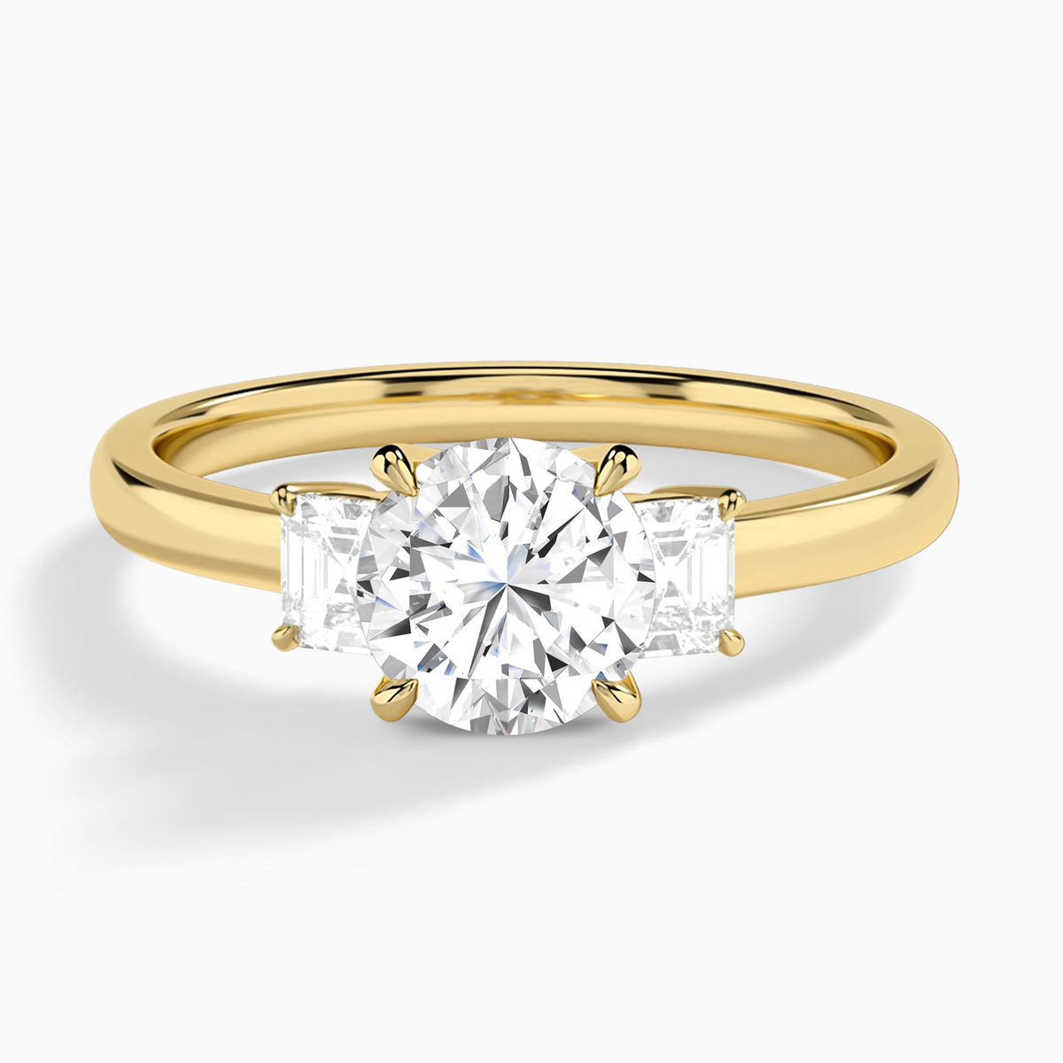 Round Hera Three Stone Lab Diamond Engagement Ring In 14K Yellow Gold - Lucenjuri