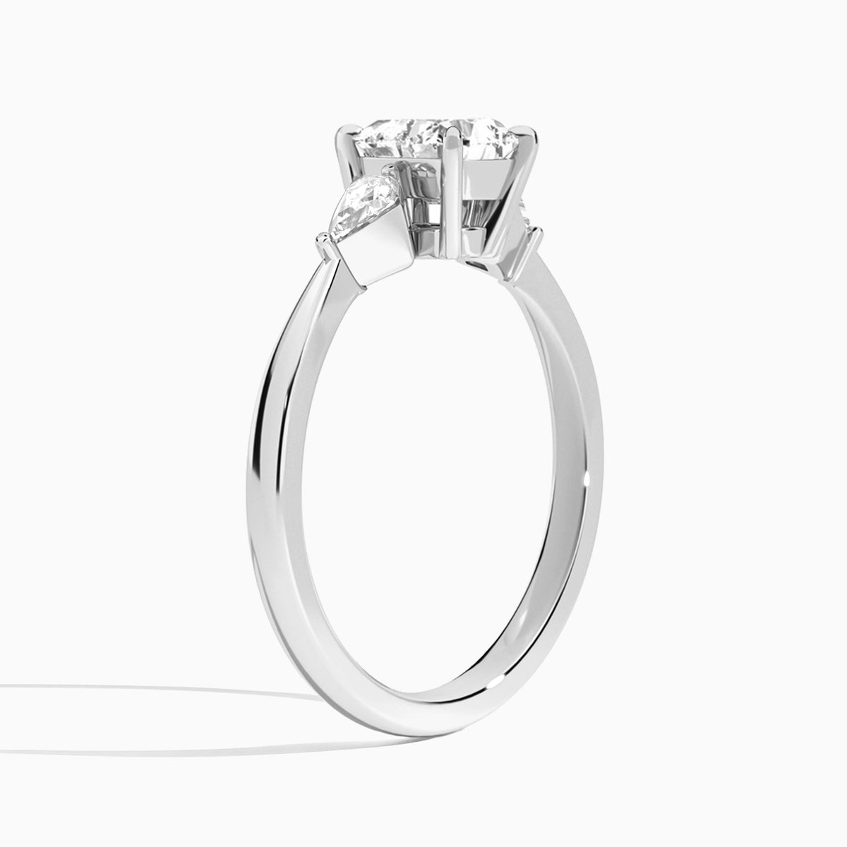 Heart Luxe Ciana Three Stone Lab Diamond Engagement Ring In Platinum, Angle View