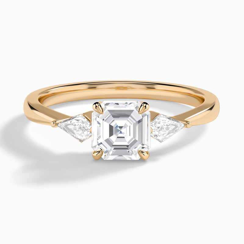 Asscher Luxe Ciana Three Stone Lab Diamond Engagement Ring In 14K Rose Gold - Lucenjuri