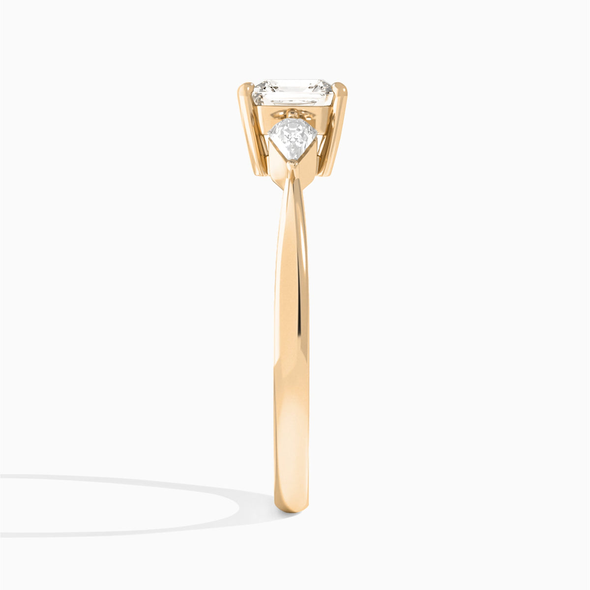 Asscher Luxe Ciana Three Stone Lab Diamond Engagement Ring In 14K Rose Gold, Side View