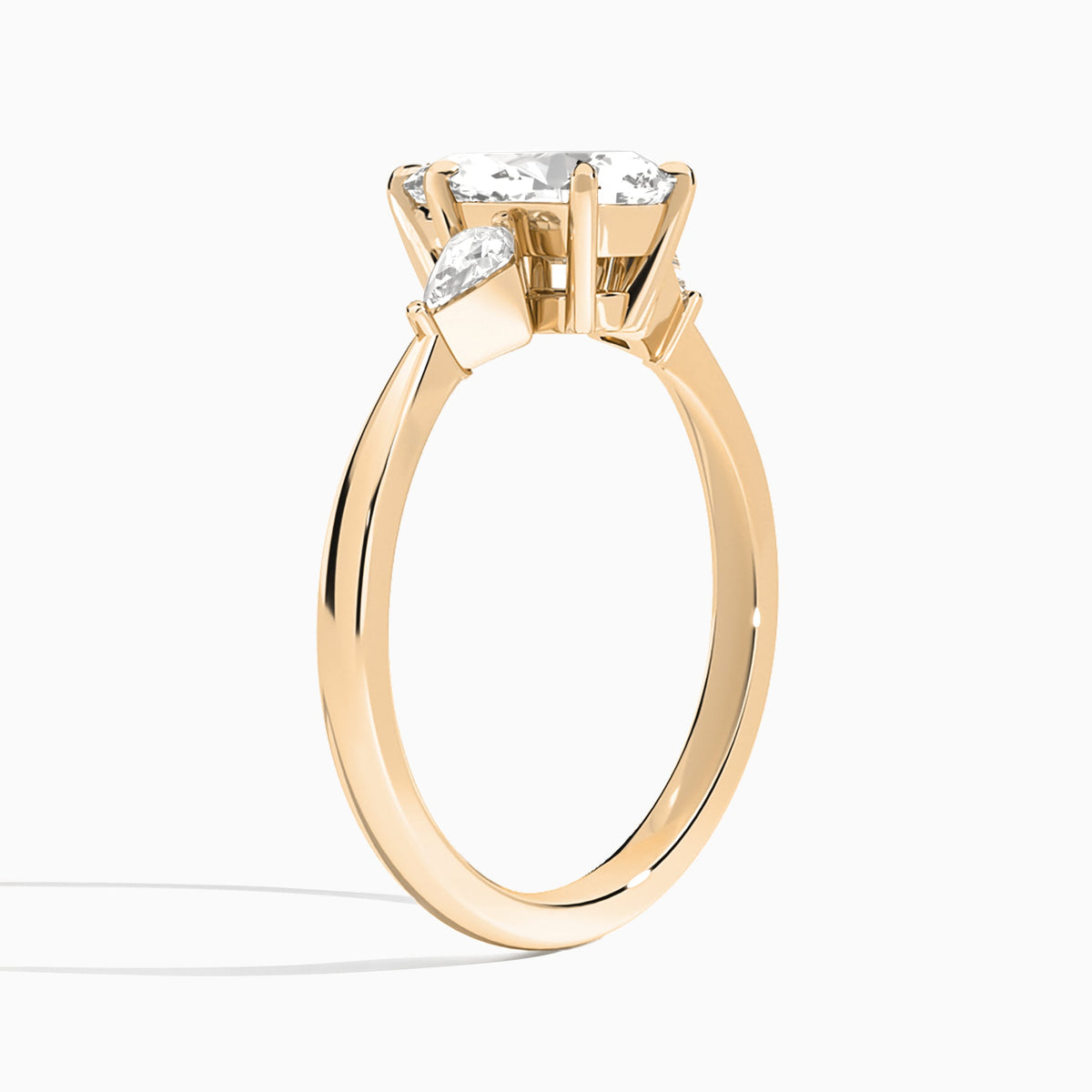 Pear Luxe Ciana Three Stone Lab Diamond Engagement Ring In 14K Rose Gold, Angle View