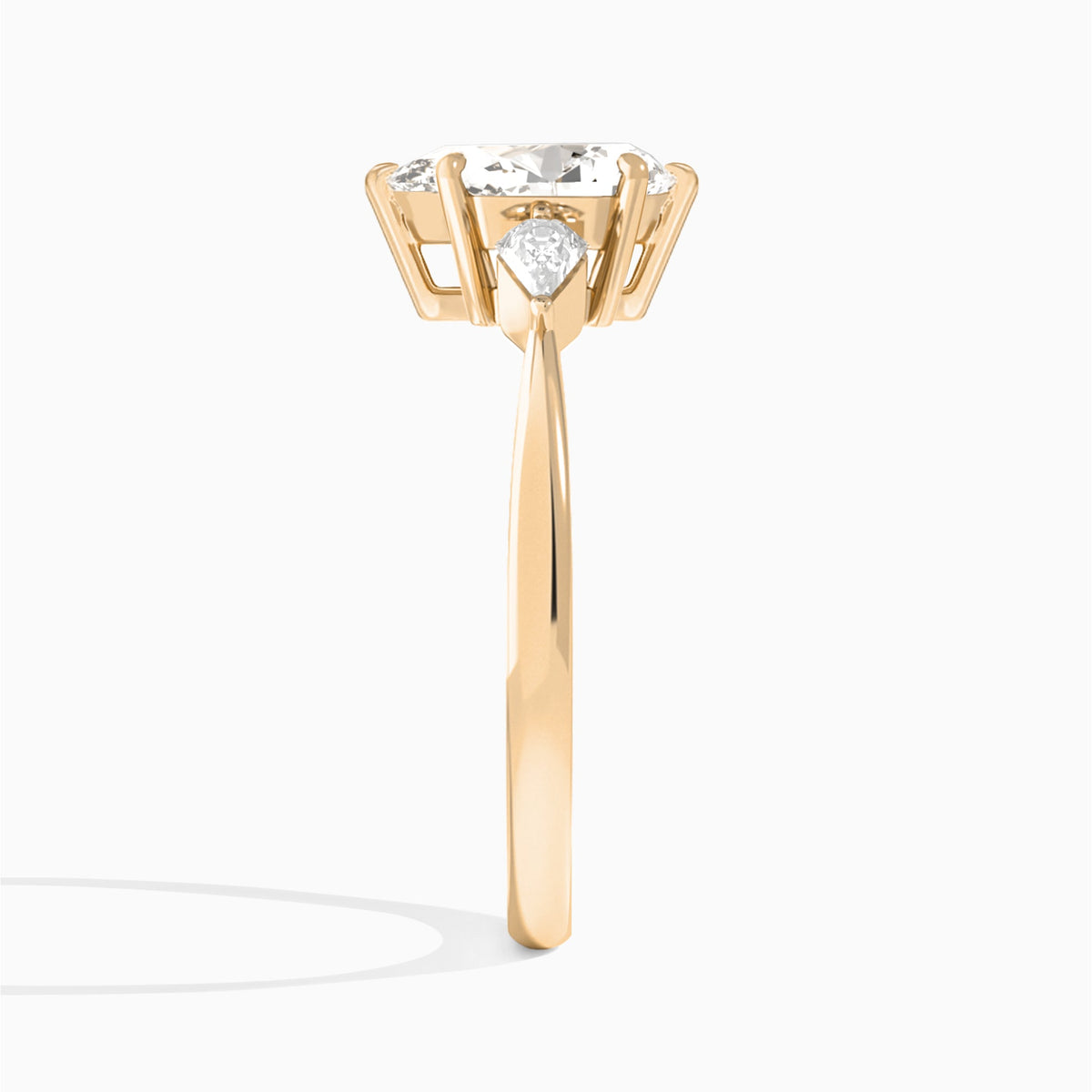 Pear Luxe Ciana Three Stone Lab Diamond Engagement Ring In 14K Rose Gold, Side View