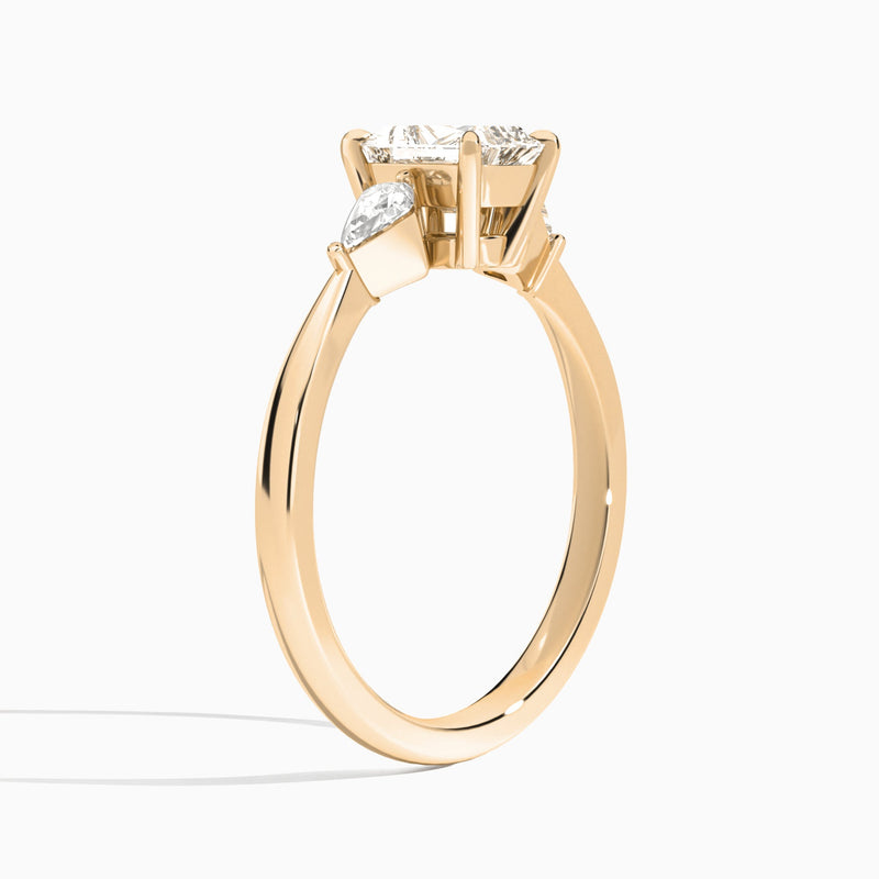 Radiant Luxe Ciana Three Stone Lab Diamond Engagement Ring In 14K Rose Gold, Angle View