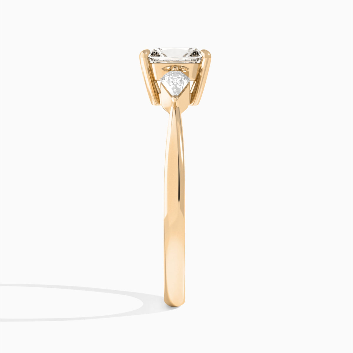 Radiant Luxe Ciana Three Stone Lab Diamond Engagement Ring In 14K Rose Gold, Side View