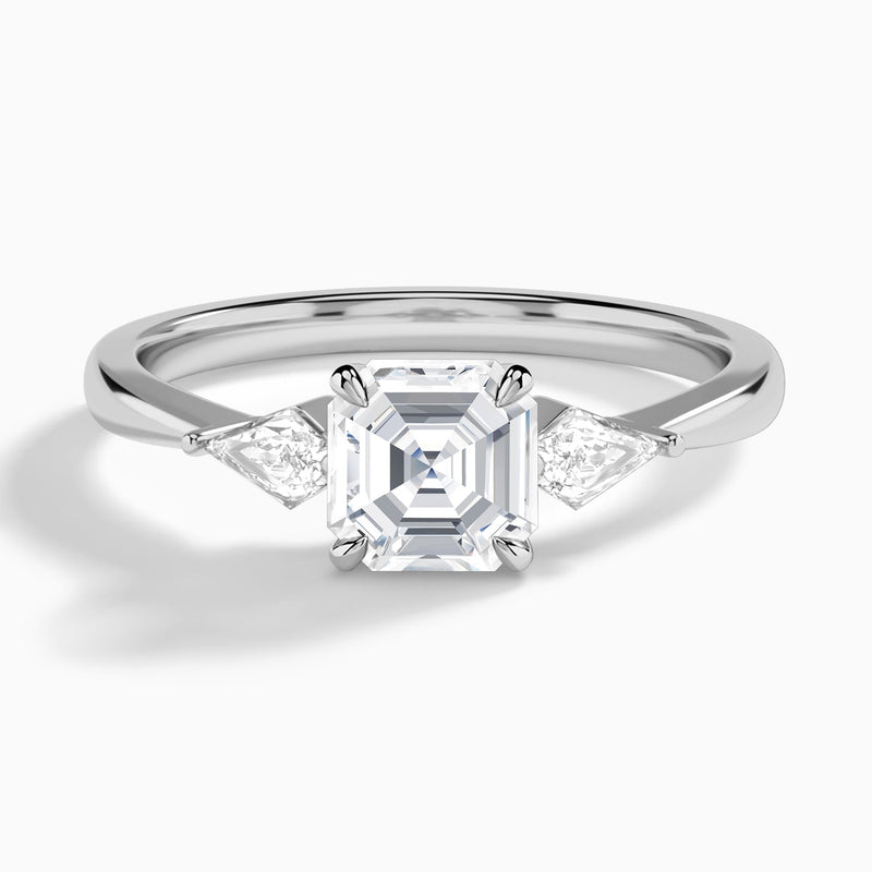 Asscher Luxe Ciana Three Stone Lab Diamond Engagement Ring In 18K White Gold - Lucenjuri