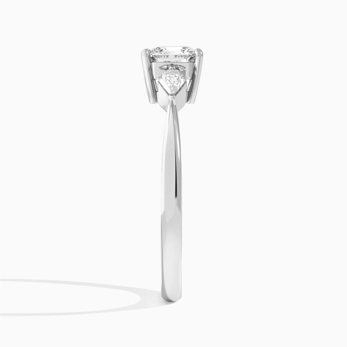Cushion Luxe Ciana Three Stone Lab Diamond Engagement Ring In 14K White Gold, Side View