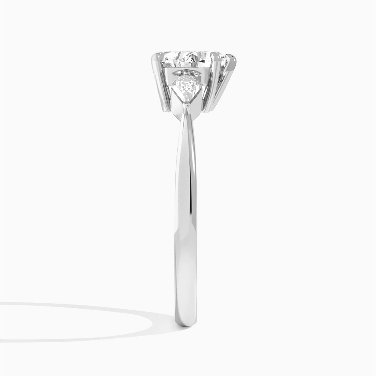 Heart Luxe Ciana Three Stone Lab Diamond Engagement Ring In 14K White Gold, Side View