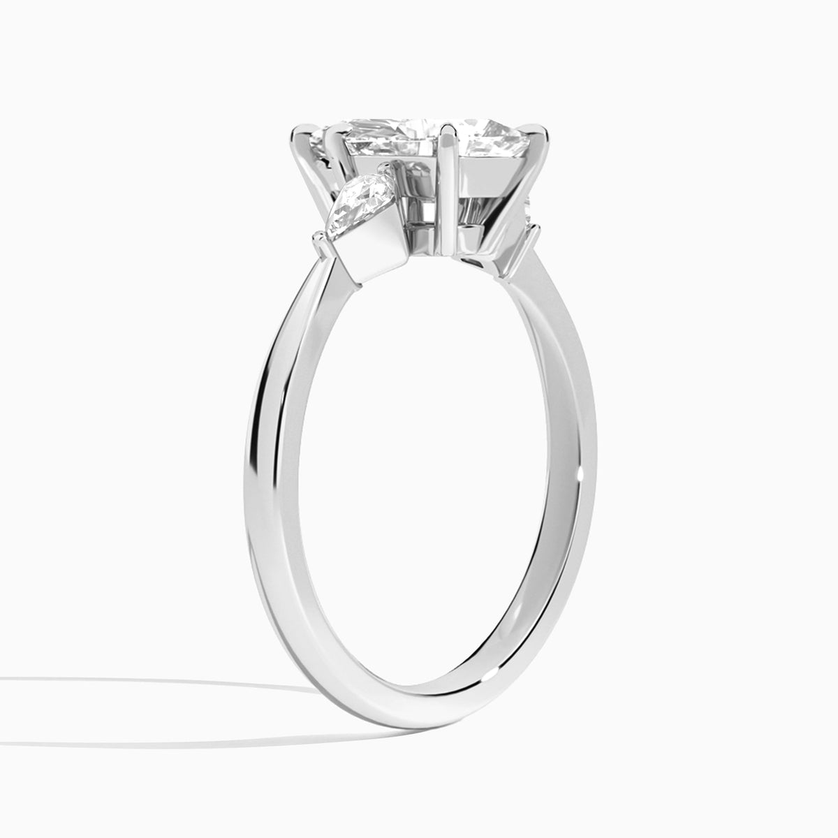 Marquise Luxe Ciana Three Stone Lab Diamond Engagement Ring In 14K White Gold, Angle View
